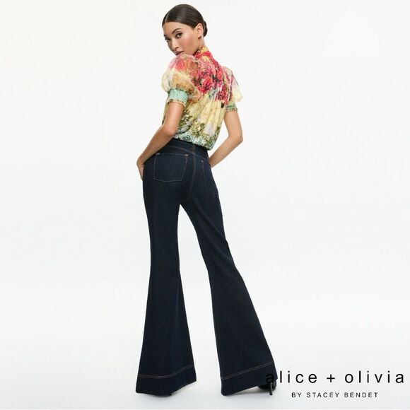 Alice + Olivia **NWT** SB High Rise Bell Flare Leg Jean in Dark Rinse Blue Denim - Picture 12 of 16